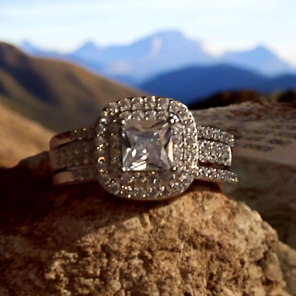 Radiant Sterling Silver Diamond Simulant Ring